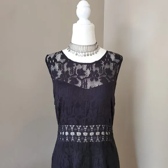Free People Black Lace Waist Cutout Shift Dress Size M