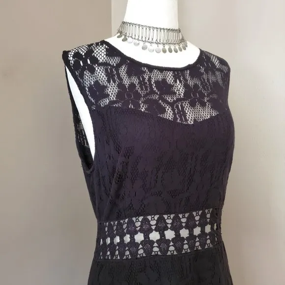 Free People Black Lace Waist Cutout Shift Dress Size M