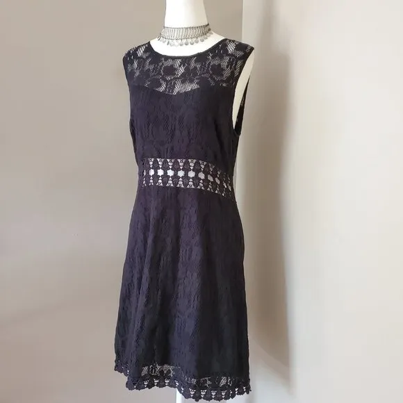 Free People Black Lace Waist Cutout Shift Dress Size M