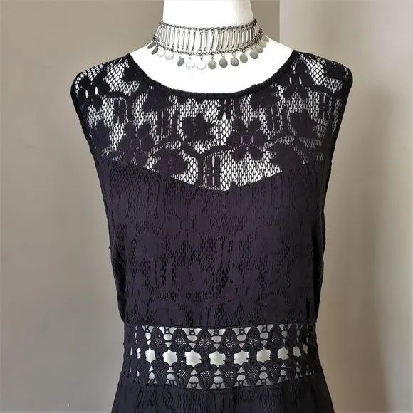 Free People Black Lace Waist Cutout Shift Dress Size M