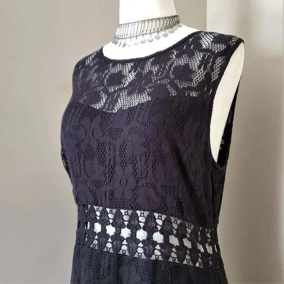 Free People Black Lace Waist Cutout Shift Dress Size M