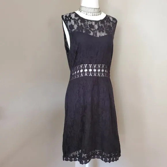 Free People Black Lace Waist Cutout Shift Dress Size M