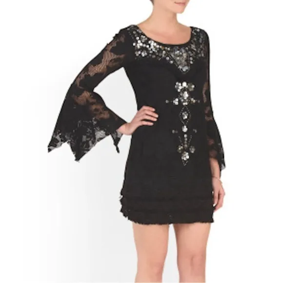 Free People Shell Game Embellished Shift Mini Dress