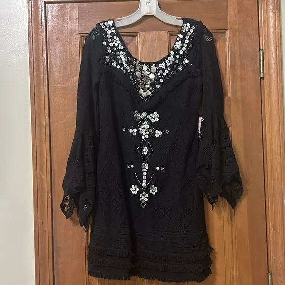 Free People Shell Game Embellished Shift Mini Dress