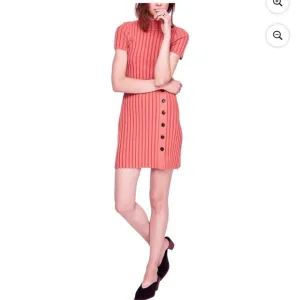 Free People Womens Lottie Rib Knit Sweater Dress, Salmon Pink Size Large