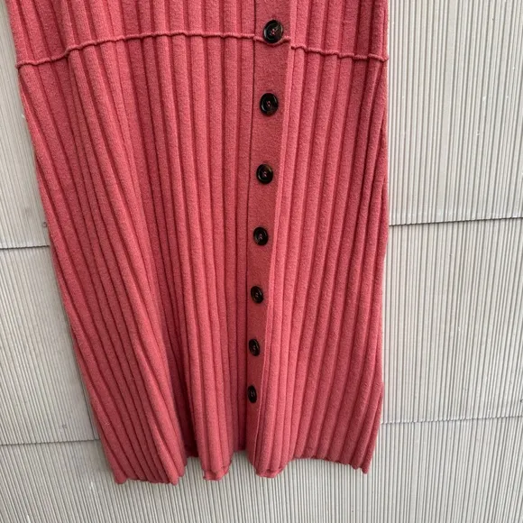 Free People Womens Lottie Rib Knit Sweater Dress, Salmon Pink Size Large