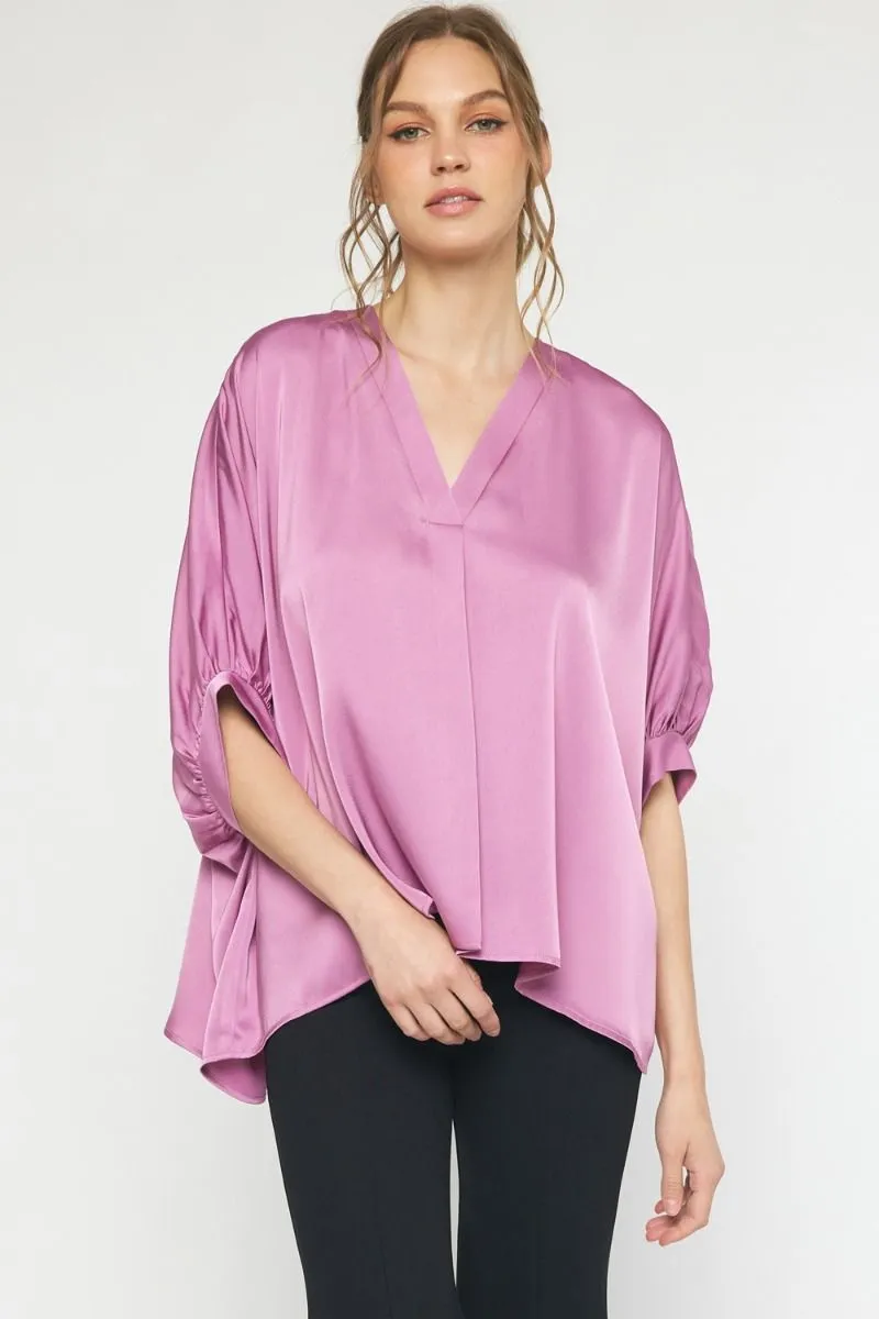 French Blue Cuff Sleeve Oversized Top
