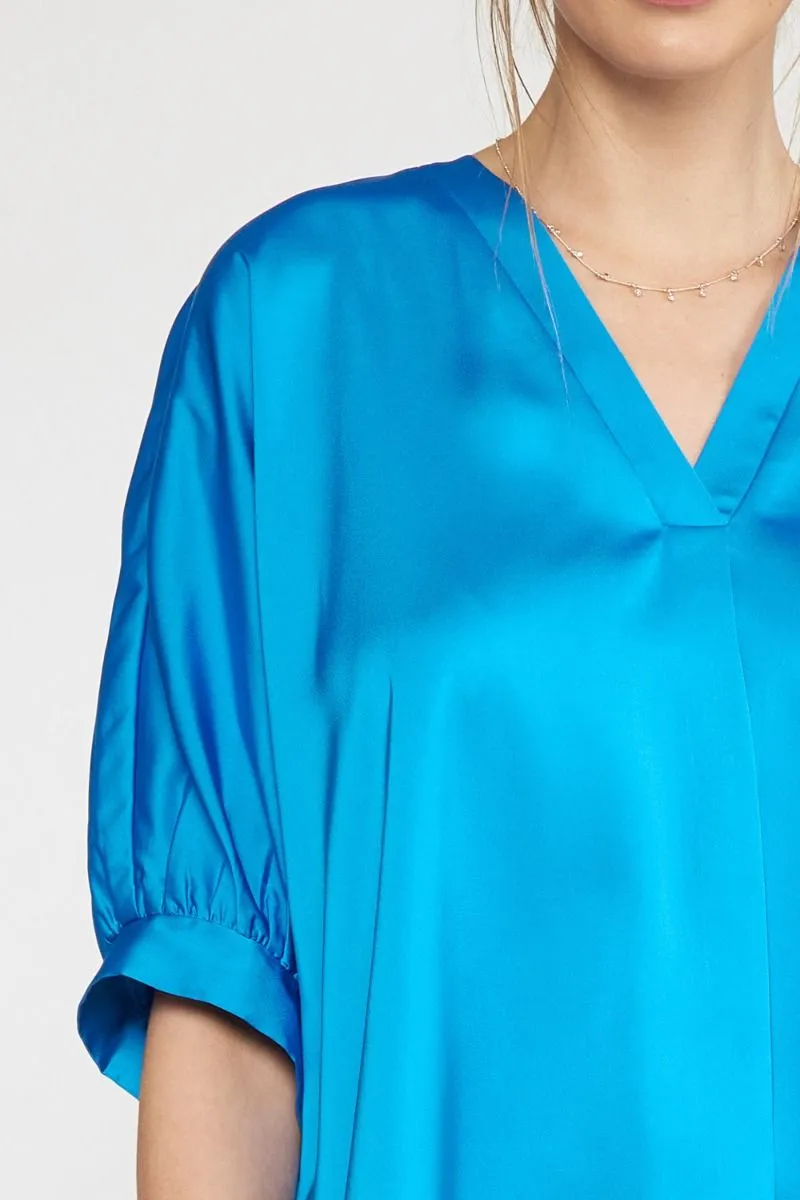French Blue Cuff Sleeve Oversized Top