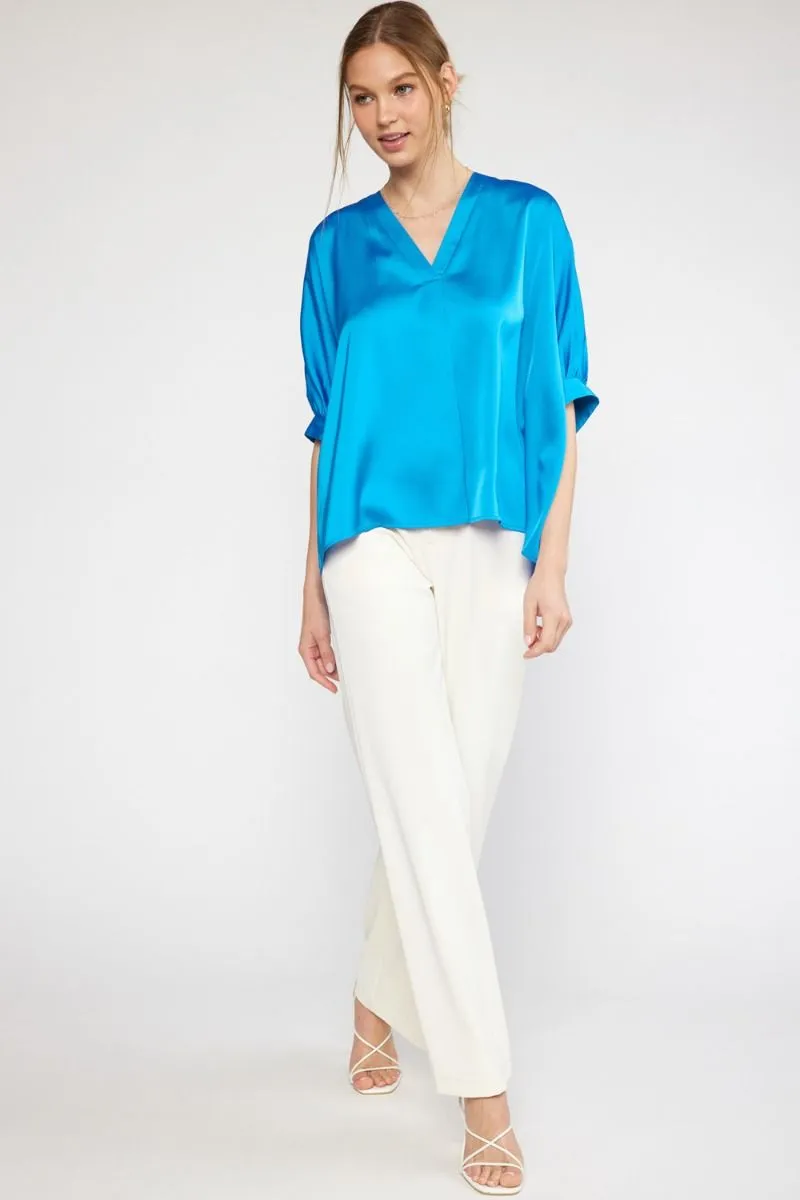 French Blue Cuff Sleeve Oversized Top