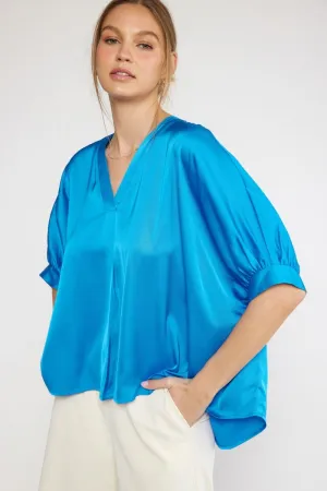 French Blue Cuff Sleeve Oversized Top