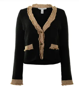 Fringed Trimmed V Neck Jacket