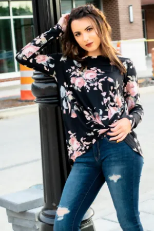 Gabby Floral Long Sleeve Top- Black