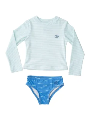 GIRLS REEF RASHGUARD SWIM SET - WATERSPOUT STRIPE