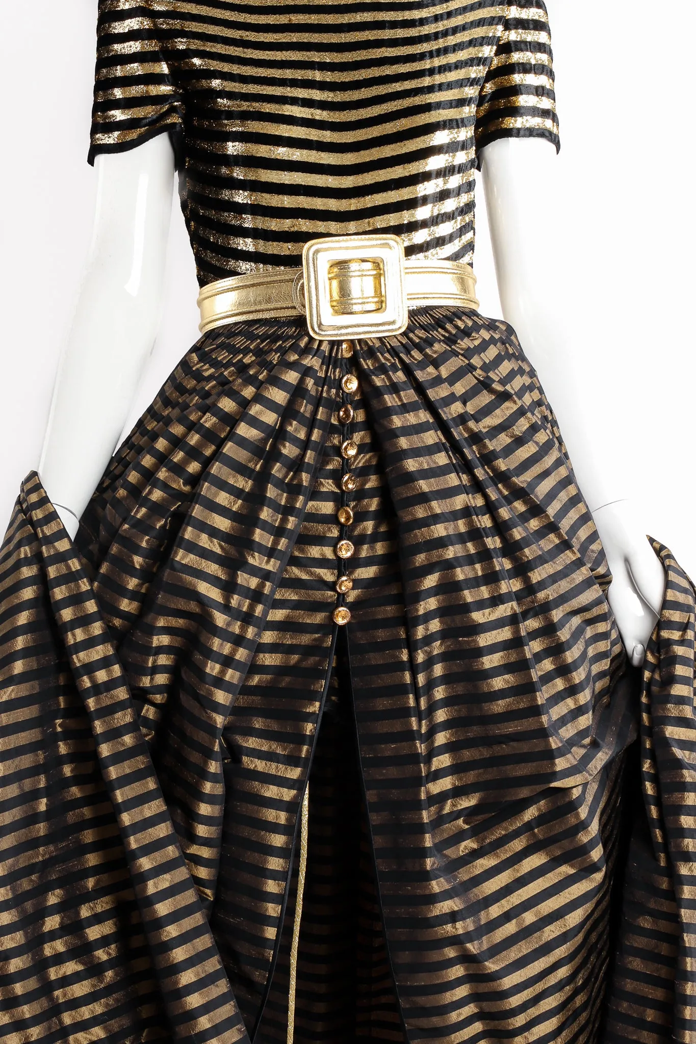 Gold Striped Panel Gown With Shorts