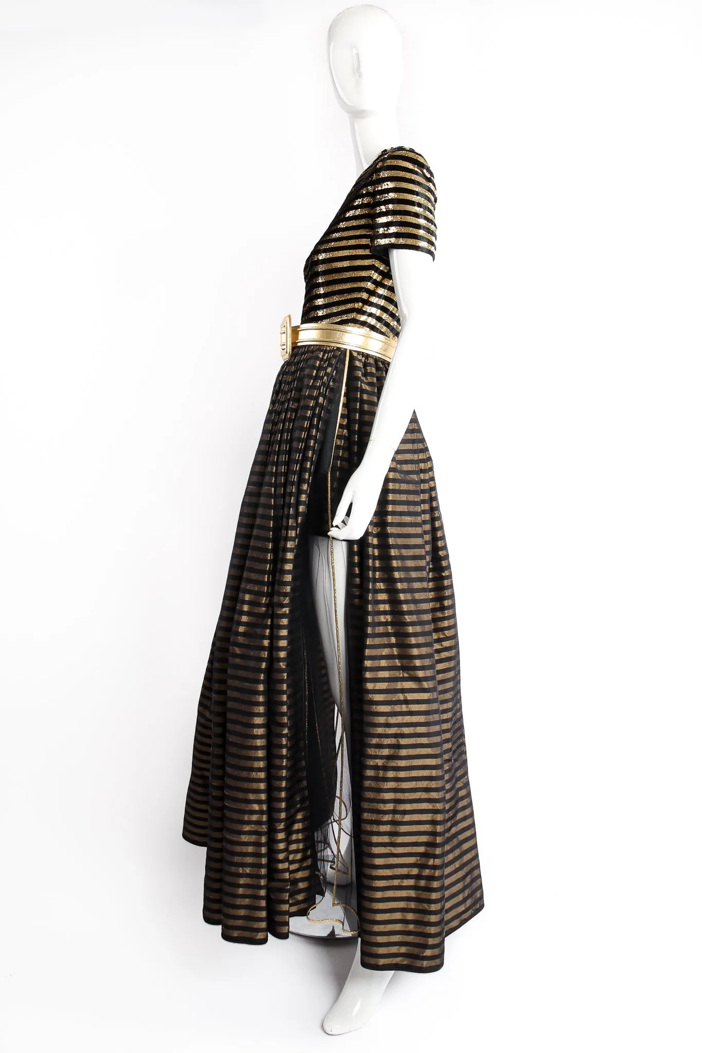 Gold Striped Panel Gown With Shorts