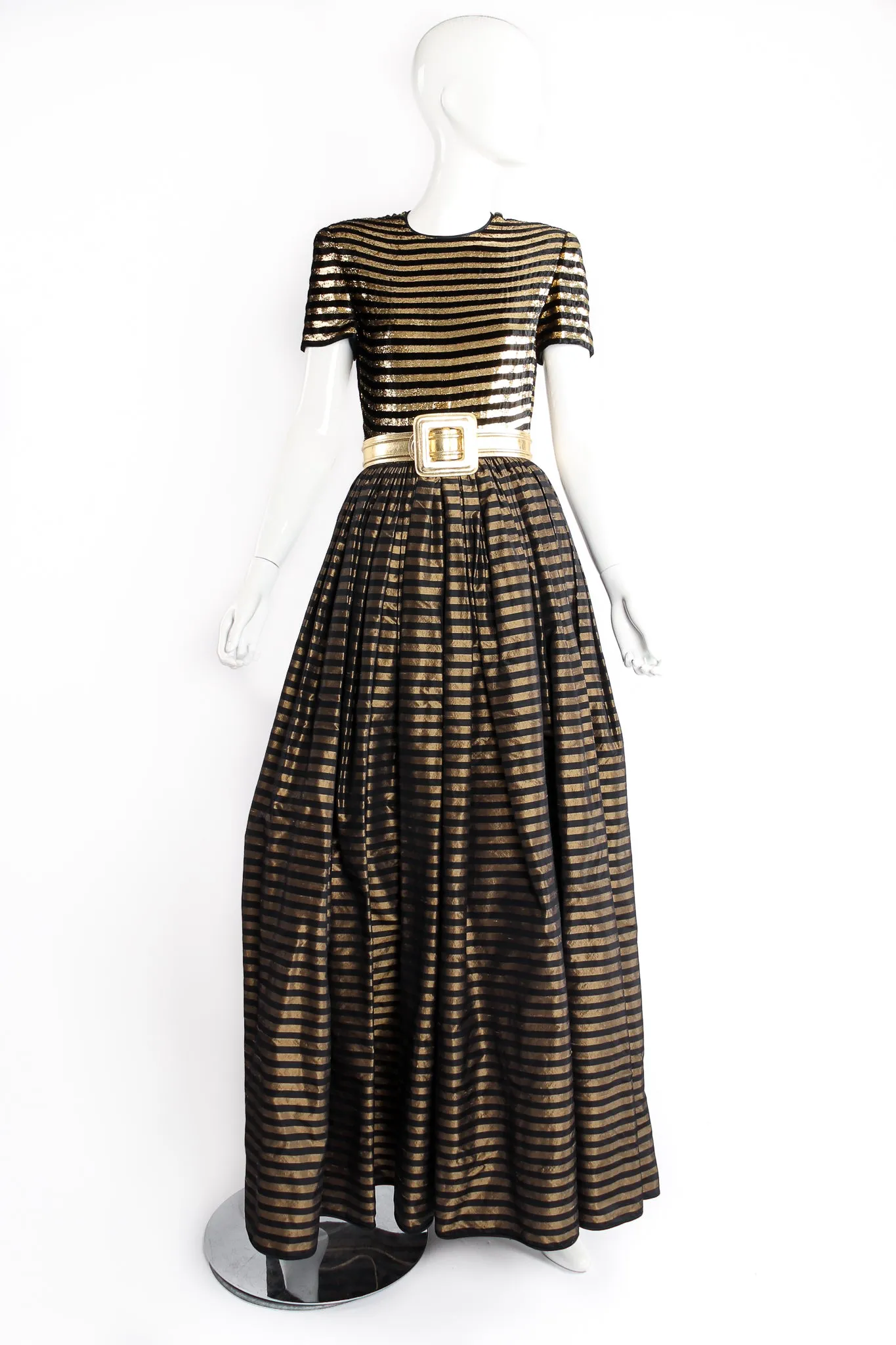Gold Striped Panel Gown With Shorts
