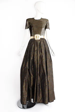 Gold Striped Panel Gown With Shorts