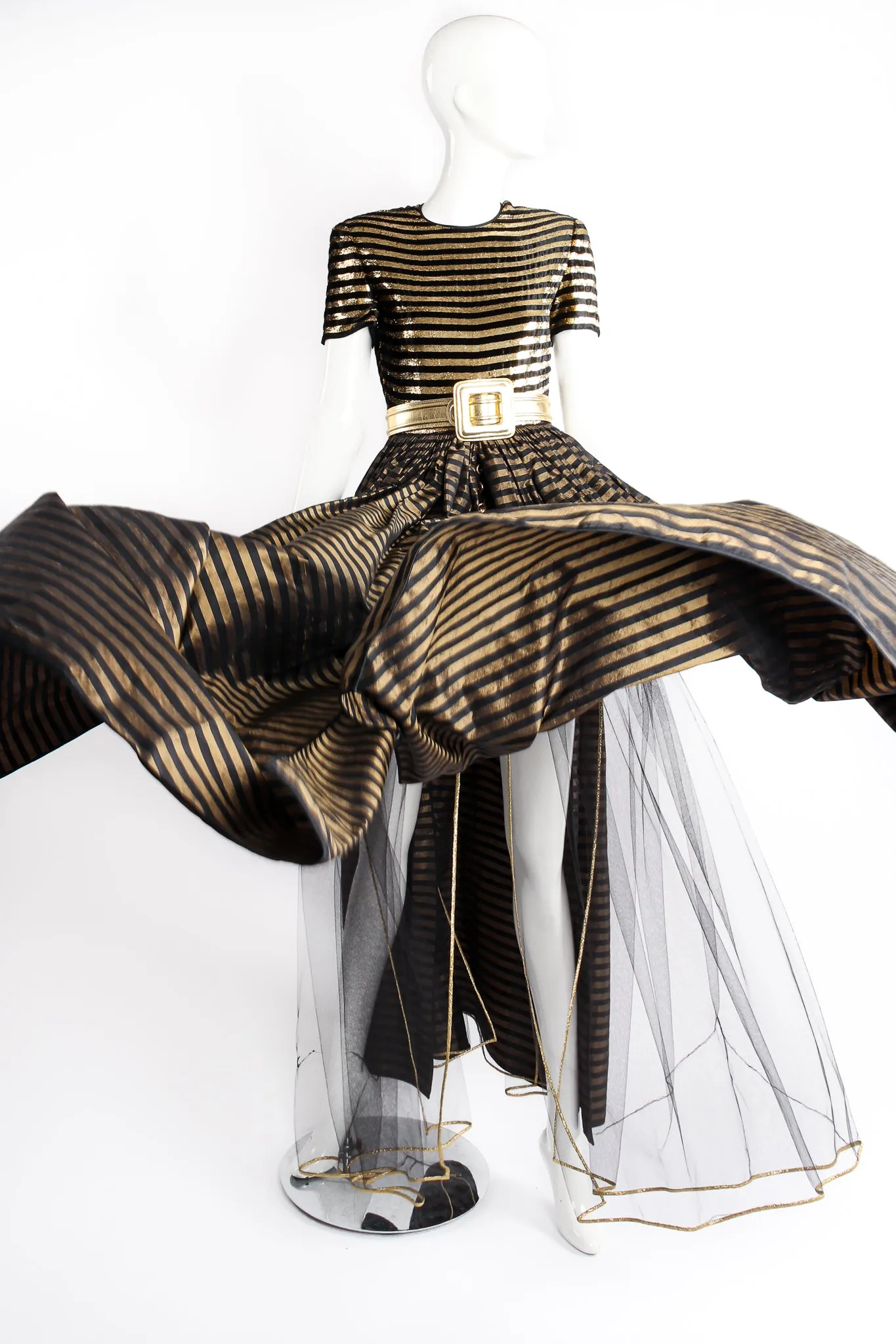 Gold Striped Panel Gown With Shorts