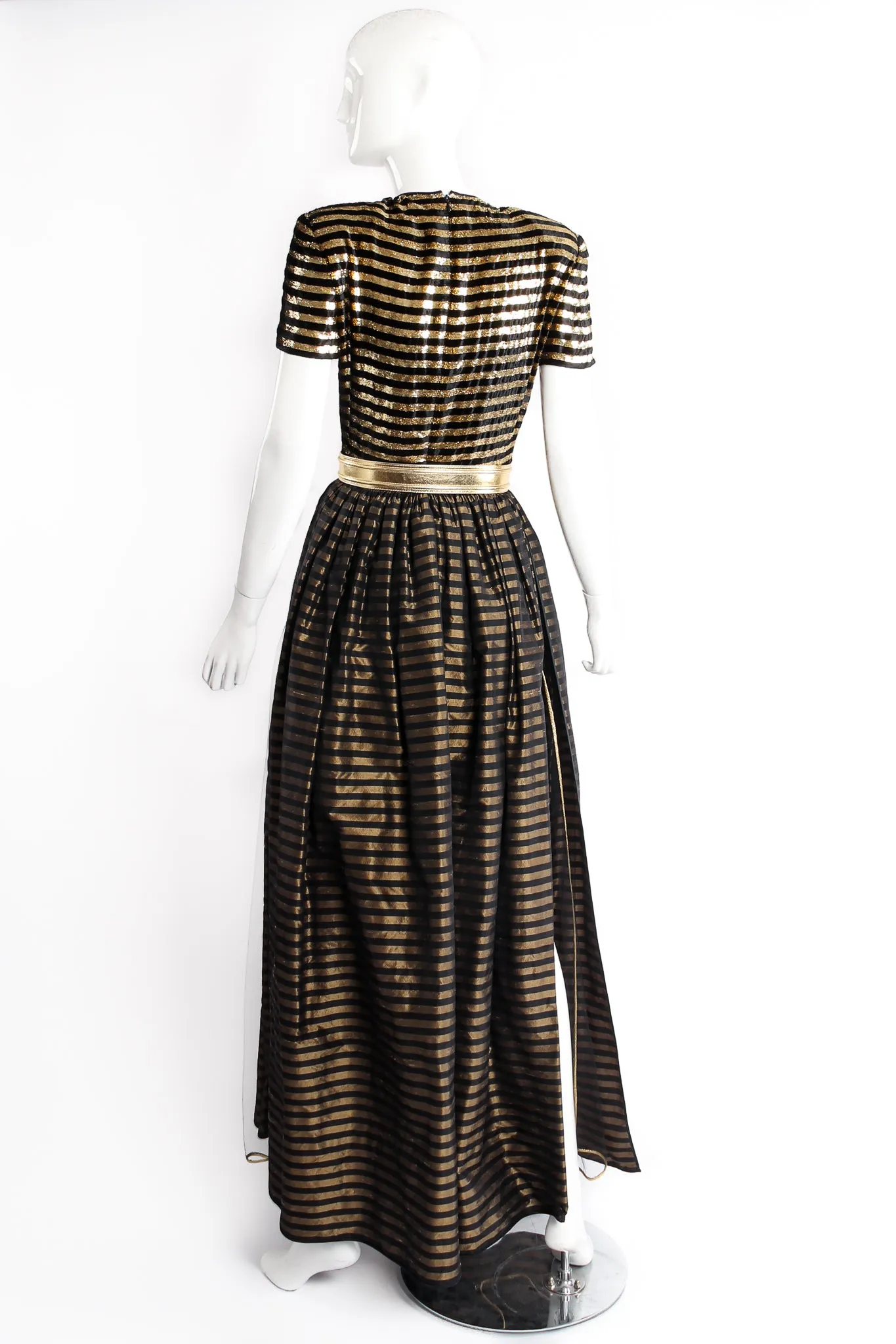 Gold Striped Panel Gown With Shorts