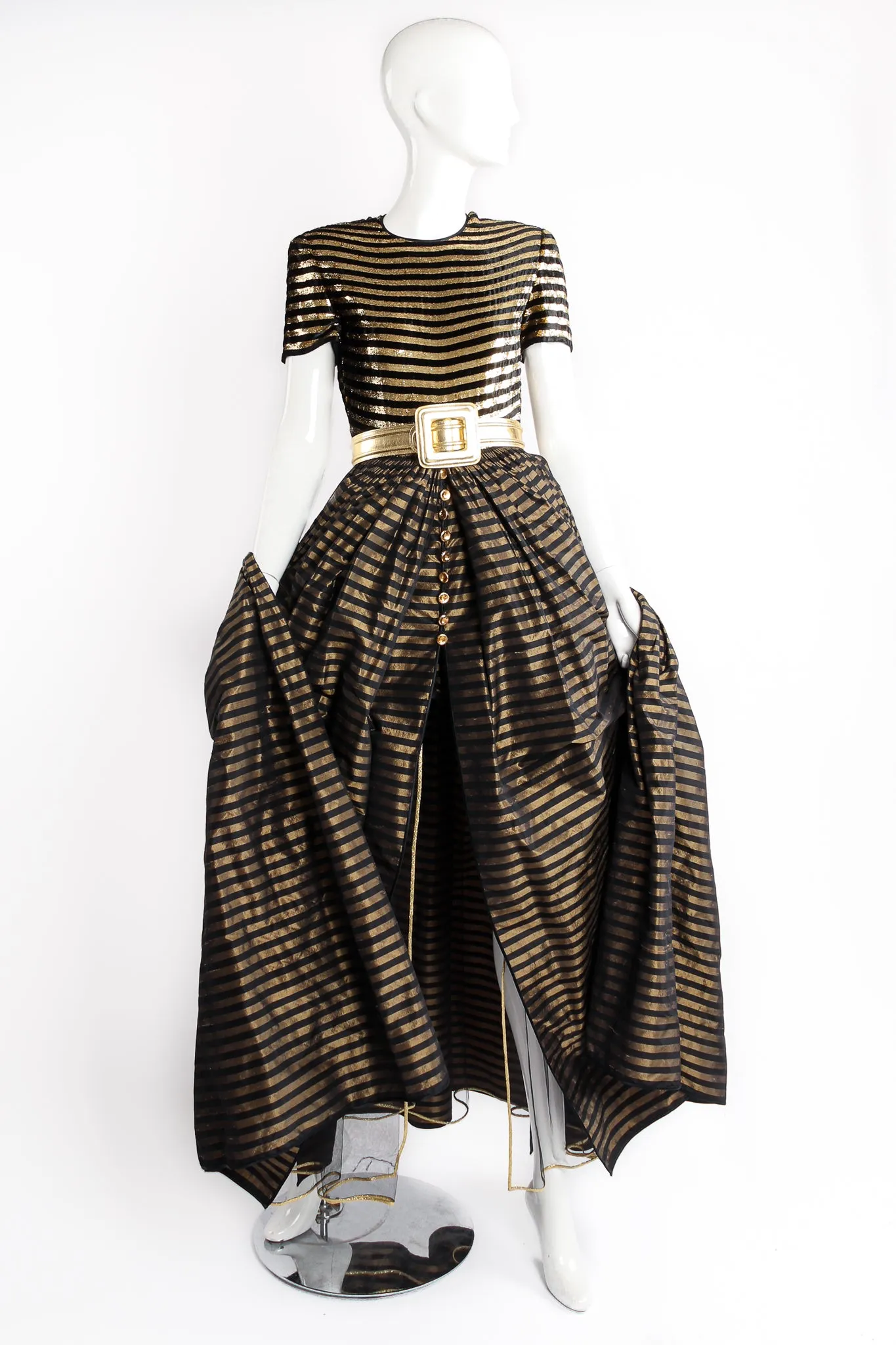 Gold Striped Panel Gown With Shorts