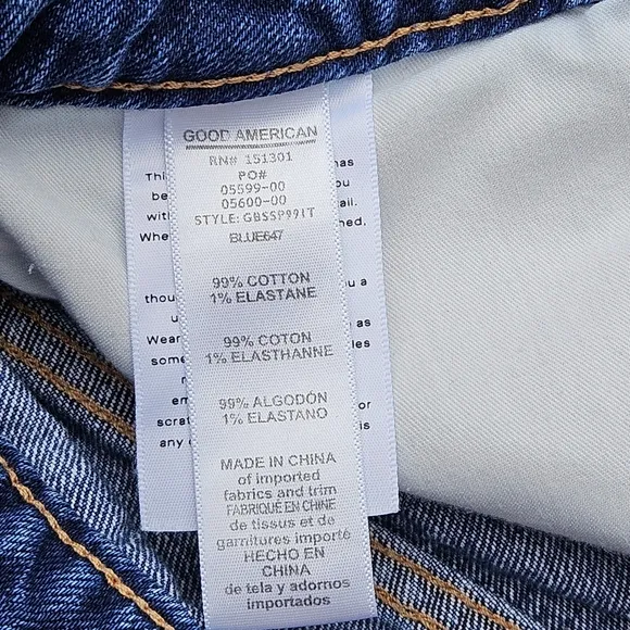 Good American Short Bombshell Shadow Pocket High Waist Button Fly Jean Size 6/28
