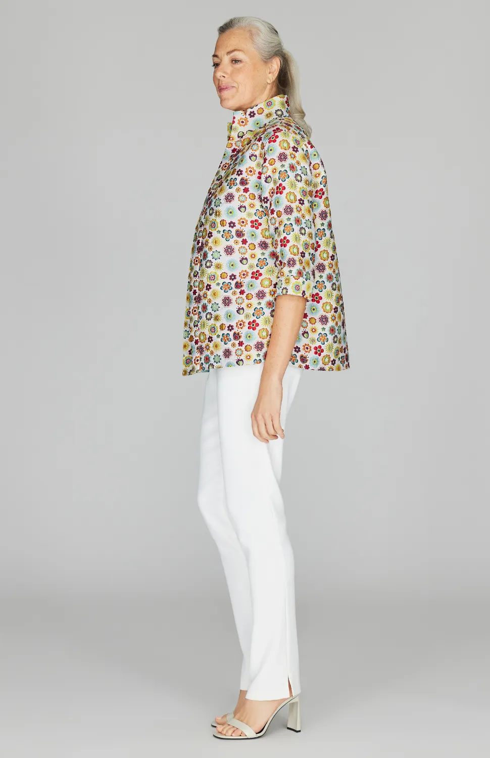 Graphic Flora Reversible High Neck Shirt Jacket