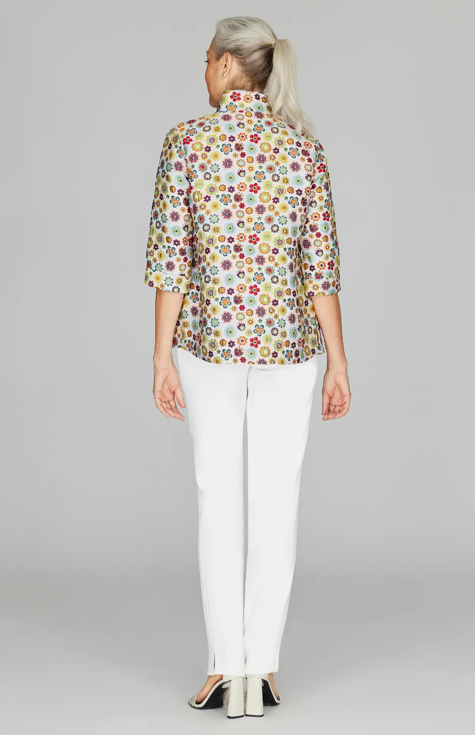 Graphic Flora Reversible High Neck Shirt Jacket