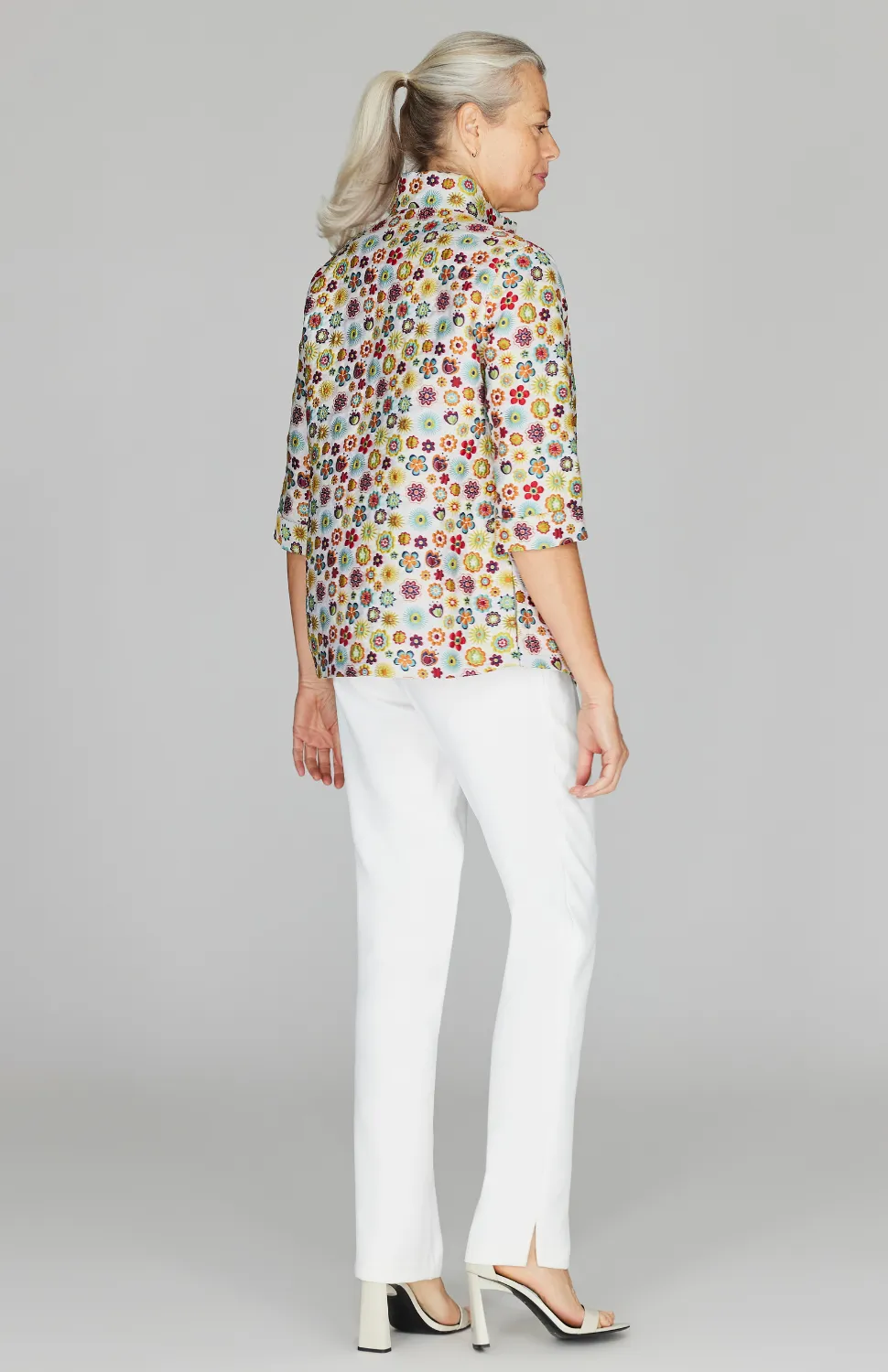 Graphic Flora Reversible High Neck Shirt Jacket