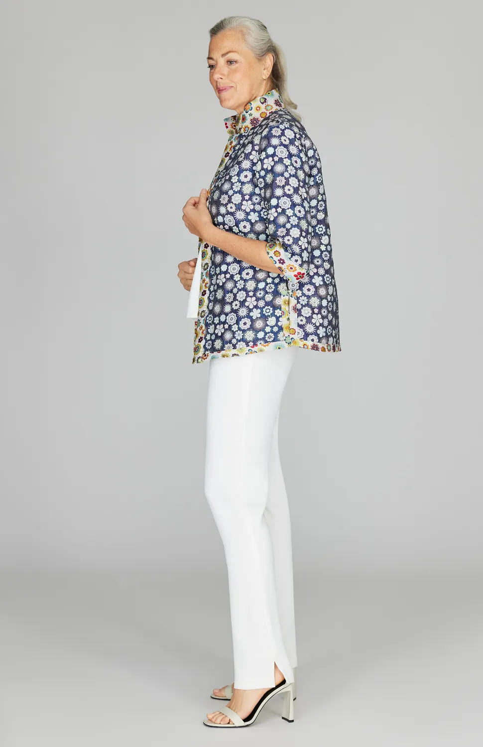 Graphic Flora Reversible High Neck Shirt Jacket