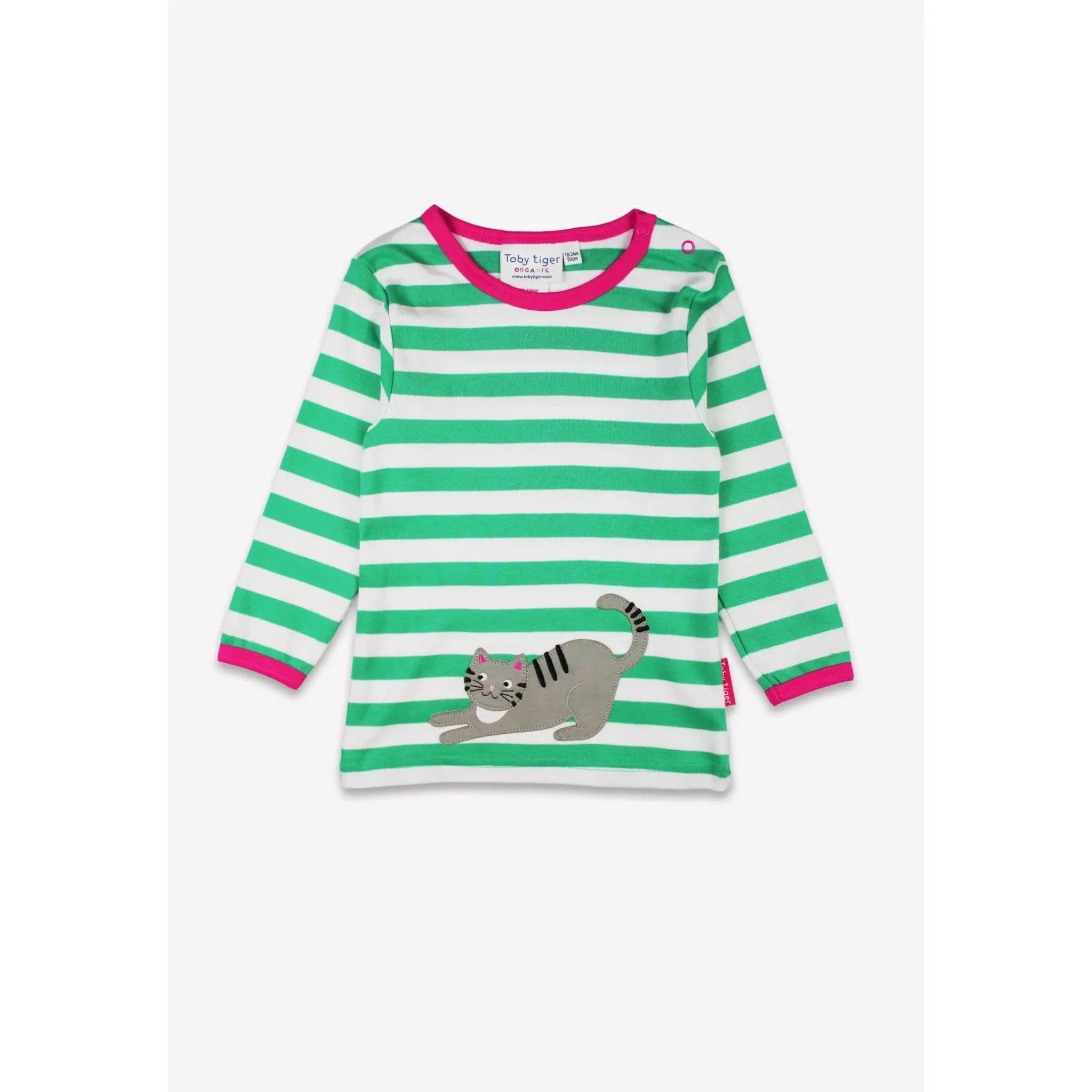 Green Kitten Applique Long Sleeve Shirt