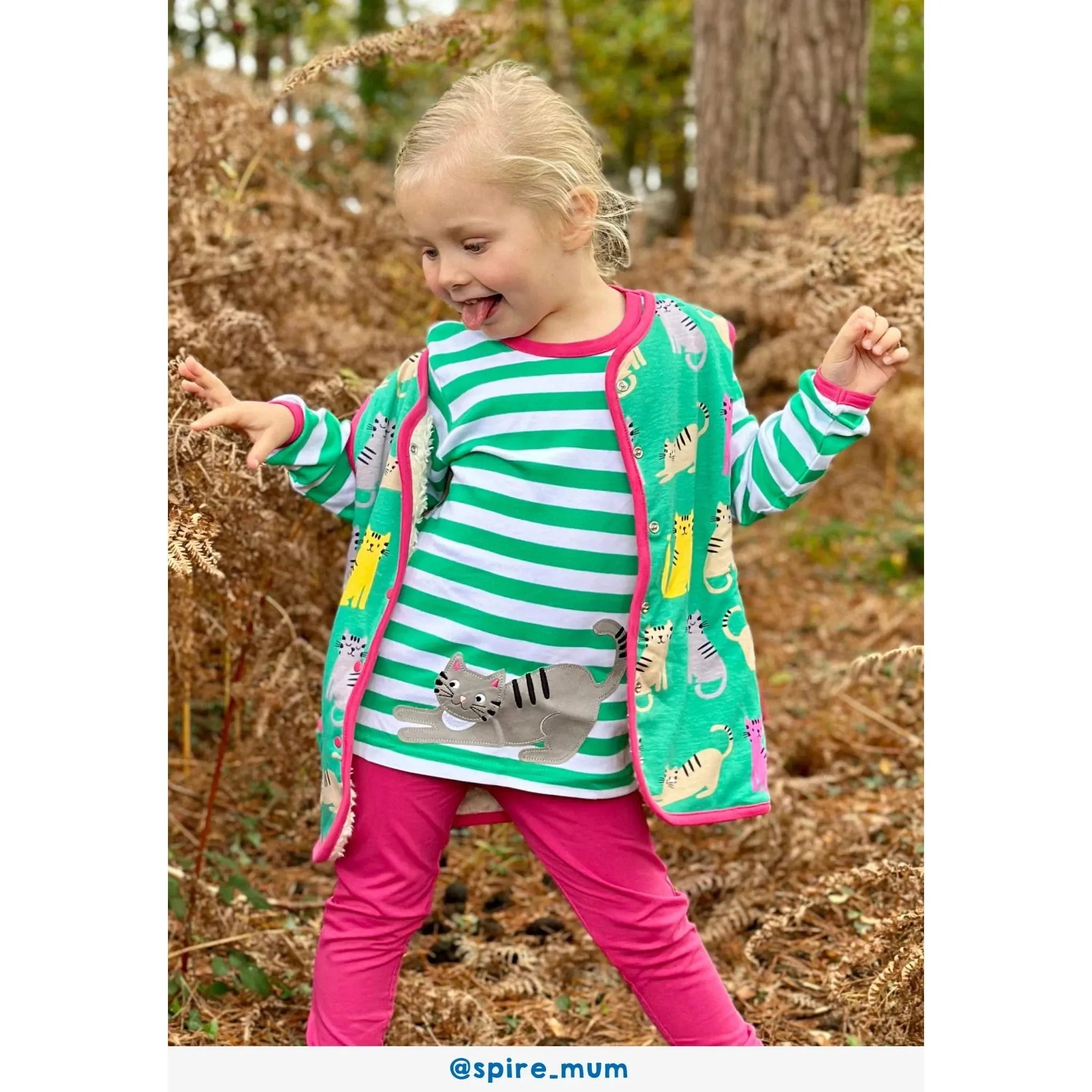 Green Kitten Applique Long Sleeve Shirt
