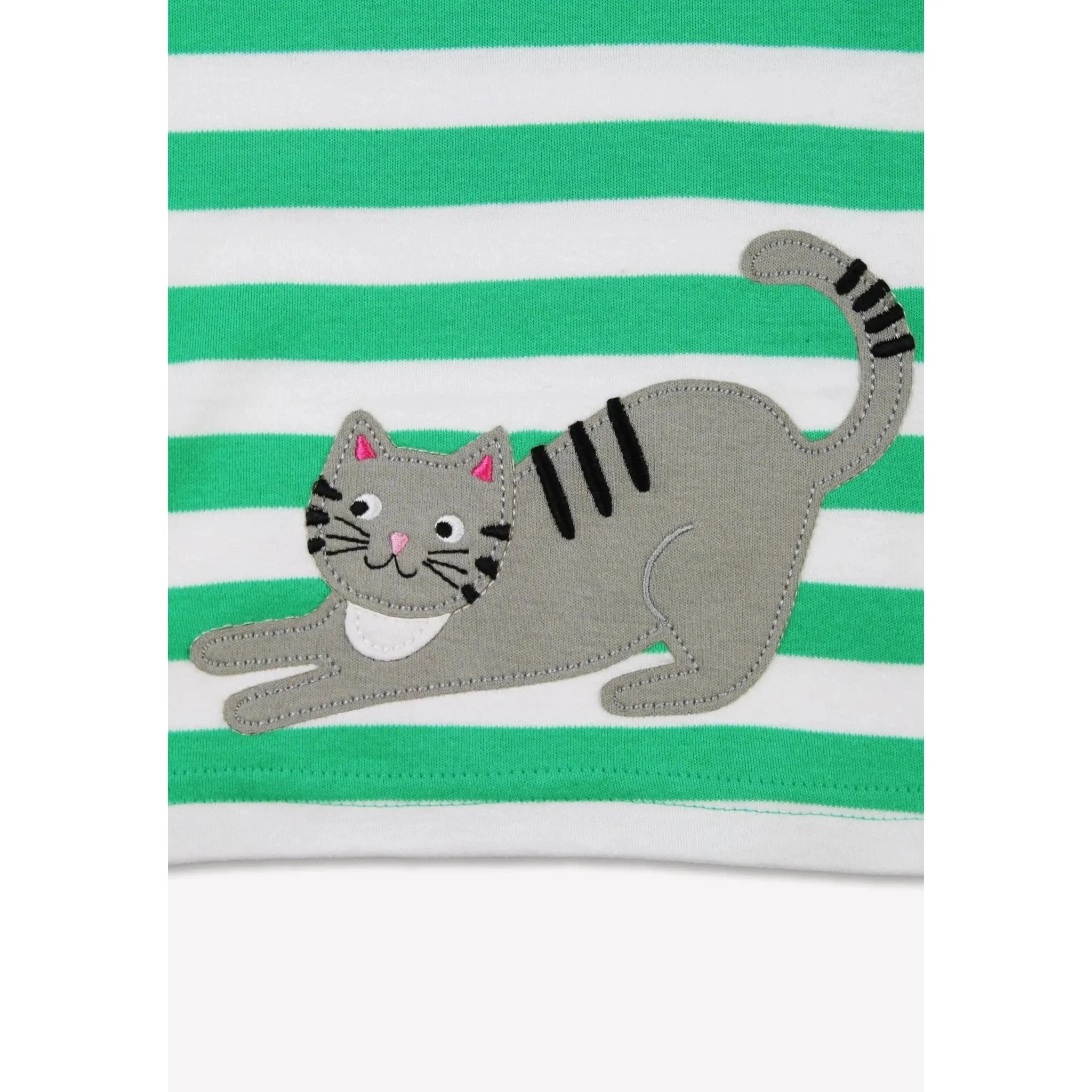 Green Kitten Applique Long Sleeve Shirt