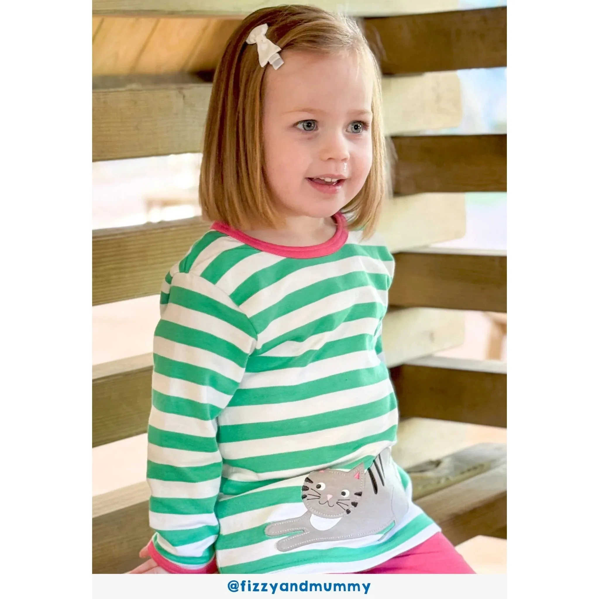 Green Kitten Applique Long Sleeve Shirt