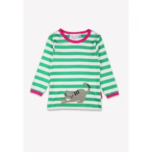 Green Kitten Applique Long Sleeve Shirt