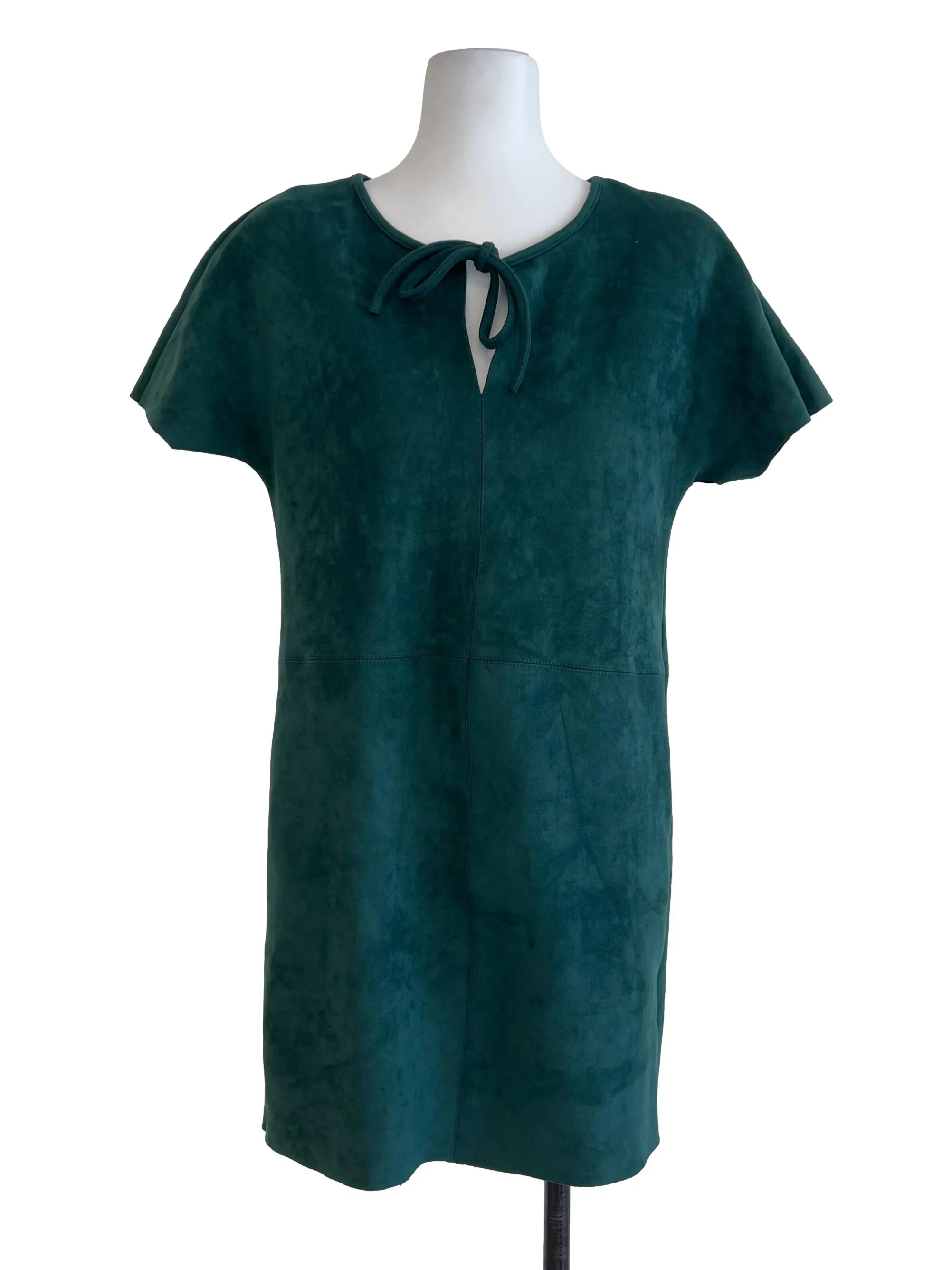 Green Velvet Short Sleeve Shift Dress
