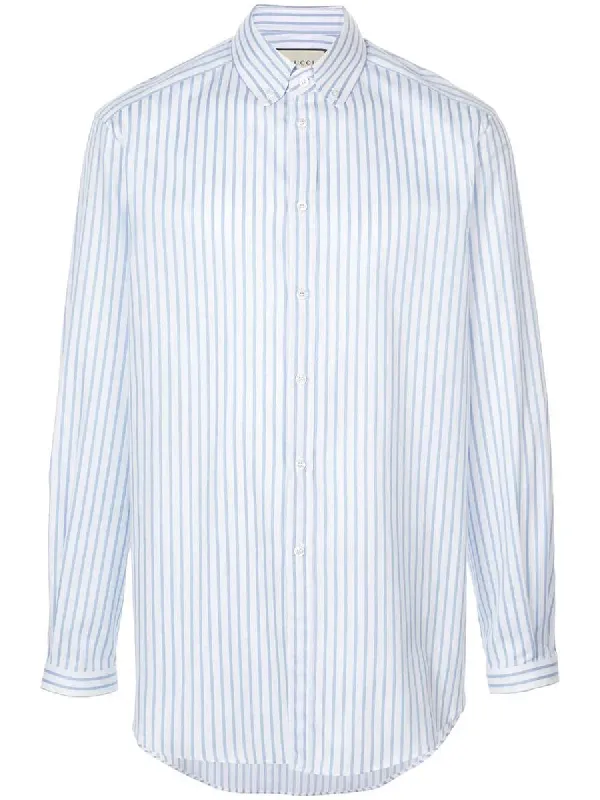 Gucci White and Blue Striped Classic Button Down Shirt