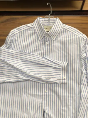 Gucci White and Blue Striped Classic Button Down Shirt
