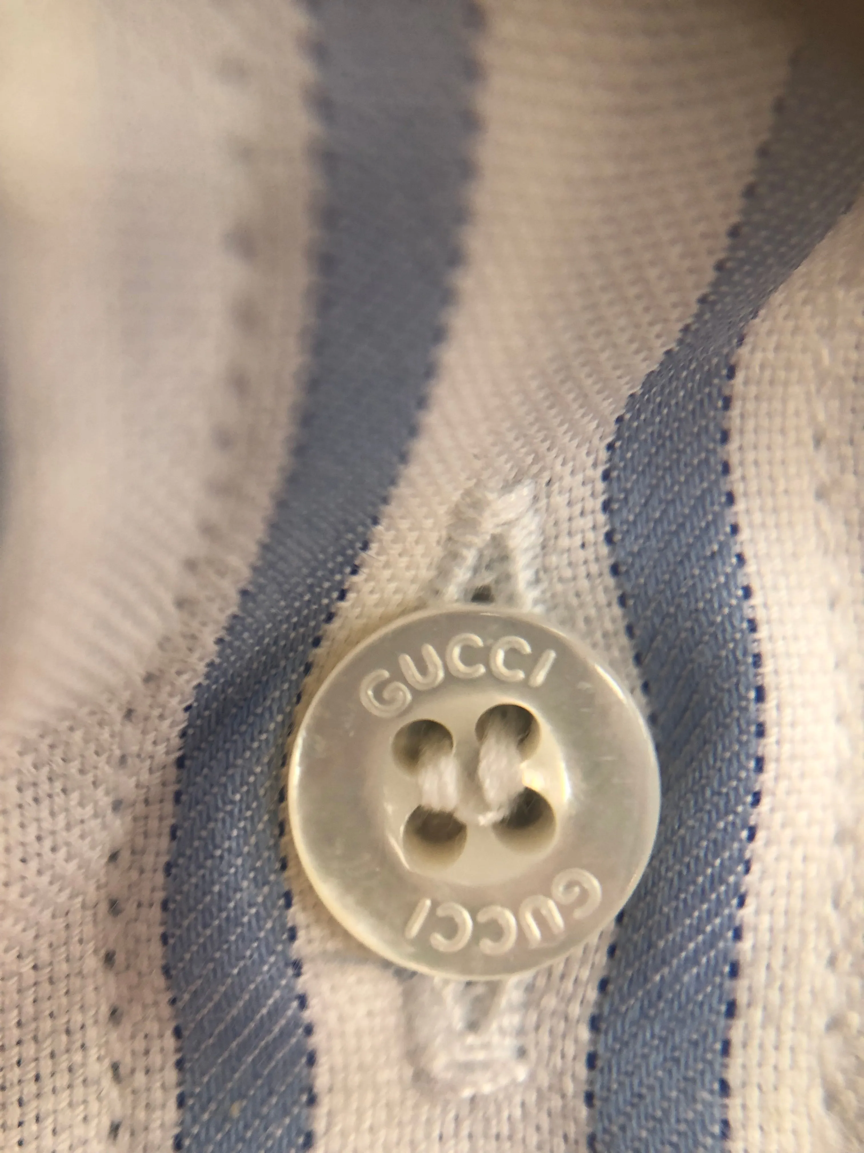 Gucci White and Blue Striped Classic Button Down Shirt