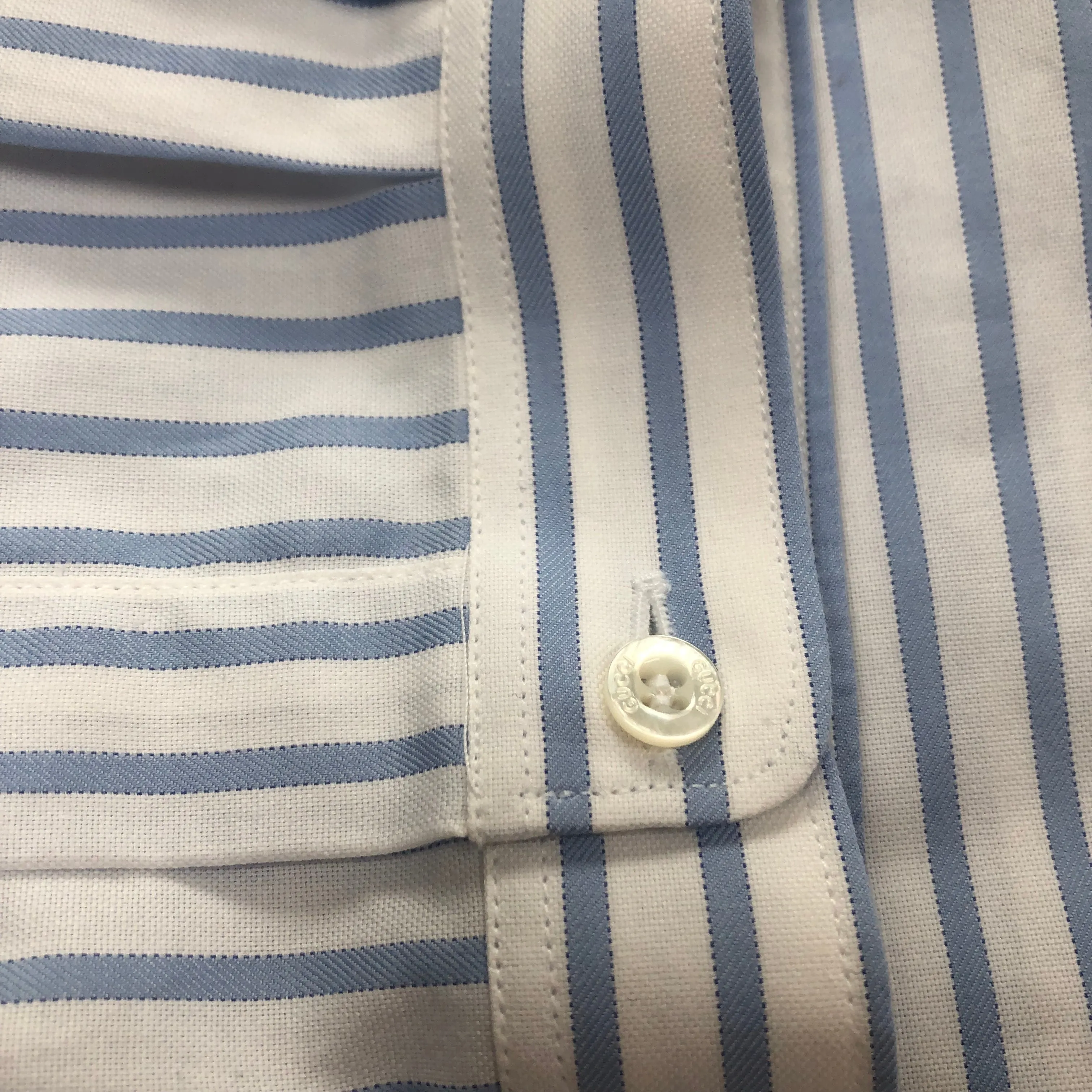 Gucci White and Blue Striped Classic Button Down Shirt