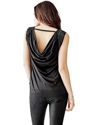 GUESS ENCRUSTED DRAPE BACK SLEEVE-LESS TOP