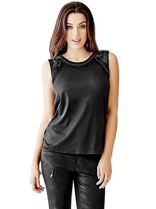GUESS ENCRUSTED DRAPE BACK SLEEVE-LESS TOP