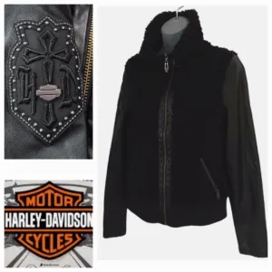 Harley Davidson Women's Black Sherpa Faux Leather Jacket. Small