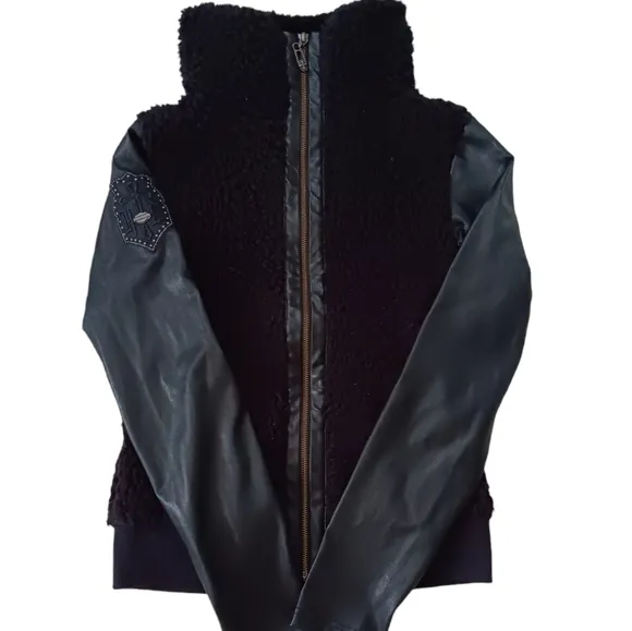 Harley Davidson Women's Black Sherpa Faux Leather Jacket. Small