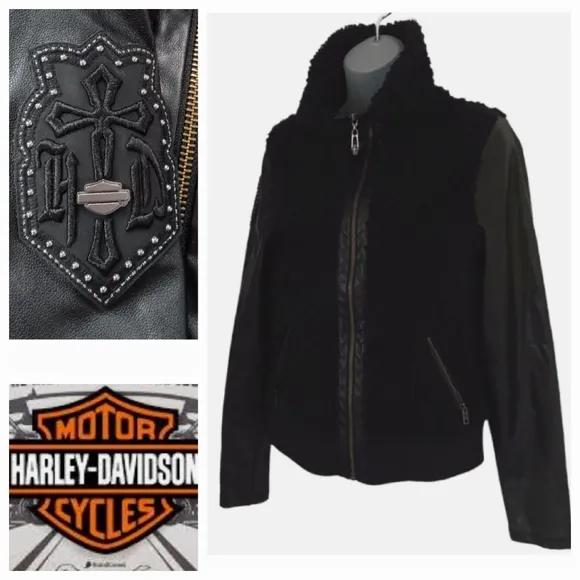 Harley Davidson Women's Black Sherpa Faux Leather Jacket. Small