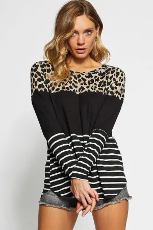 Hazel Blues® |  BiBi Leopard Striped Round Neck Long Sleeve T-Shirt