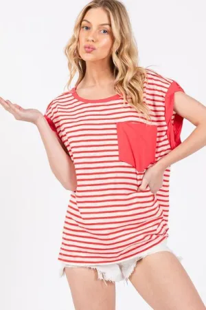Hazel Blues® |  Ces Femme Side Slit Striped Cap Sleeve T-Shirt
