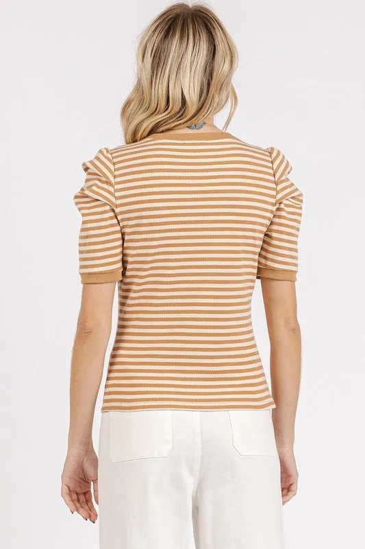 Hazel Blues® |  Mittoshop Striped Round Neck Puff Sleeve T-Shirt