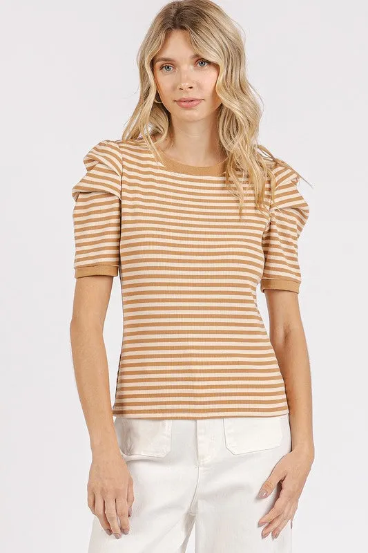 Hazel Blues® |  Mittoshop Striped Round Neck Puff Sleeve T-Shirt