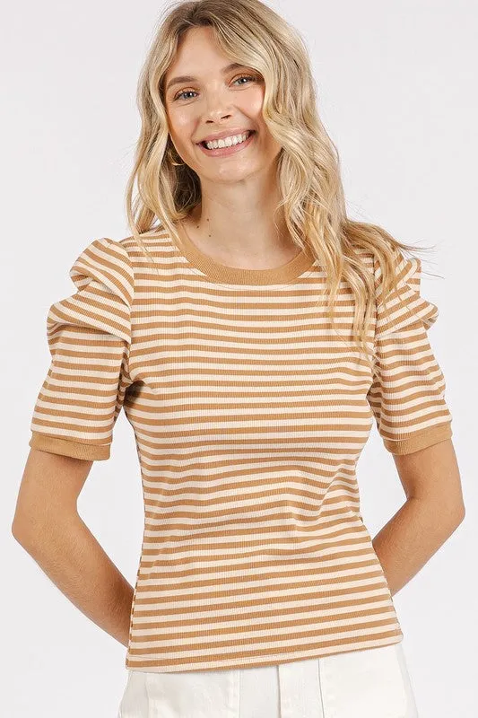 Hazel Blues® |  Mittoshop Striped Round Neck Puff Sleeve T-Shirt