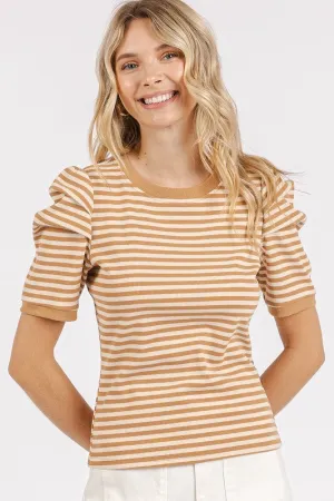 Hazel Blues® |  Mittoshop Striped Round Neck Puff Sleeve T-Shirt